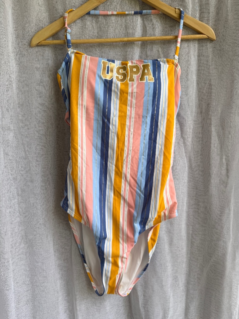 U.S. Polo Assn Striped Strappy One Piece Swimsuit | L (11–13) | USPA Swimwear